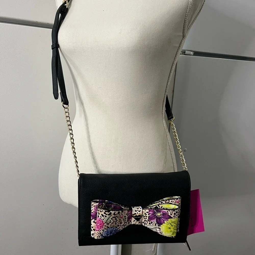 NWT BETSEY JOHNSON Crossbody Leopard bow Wallet Purse $68